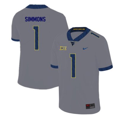 Men's West Virginia Mountaineers NCAA #1 T.J. Simmons Gray Authentic Nike 2019 Stitched College Football Jersey NC15O22VG